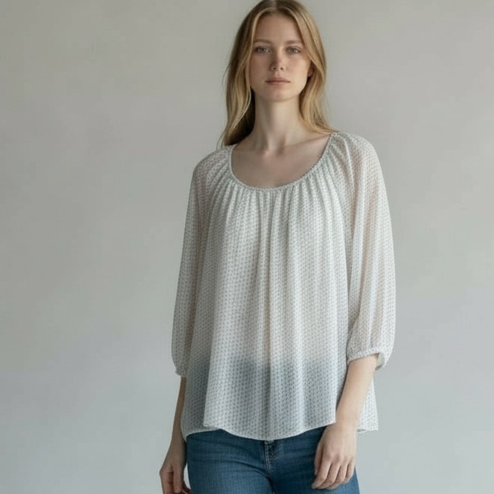 Viola Borghi Silk Micro Dot Grey Polka Dot Blouse S Small Lined White Italy